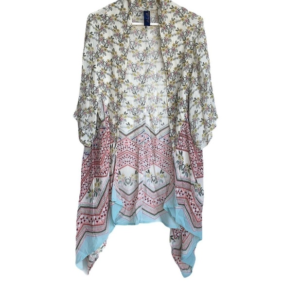 Francesca’s Blue Rain Floral Boho Chic Long Floral Kimono Size Small - Picture 4 of 16